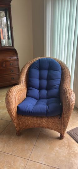 Comfortable Wicker Chair with Blue Pad