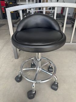 Black Rolling Stool with Back Rest