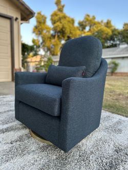 Like New Crate & Barrel Nessa Navy Blue Swivel Glider Accent Chair – Gold Base | FREE Delivery