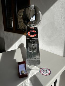 Chicago Bears Super Bowl Championship Lombardi Trophy Full-size With Ring And Patch Set