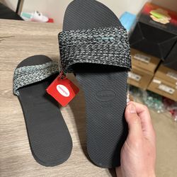 Size 11/12W - Havaianas Women's You Malta Cool Sandals Black Blue Sky