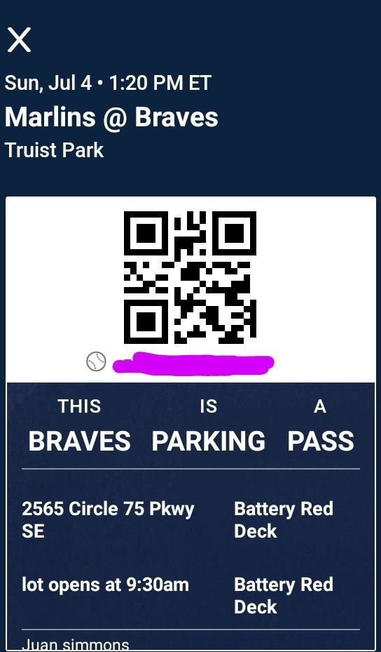 4 Tickets To The Miami Marlins Vs. Atlanta Braves Game On 4th July, 2021. Also Comes With Free Braves Parking Pass (Battery Red Deck) OBO 
