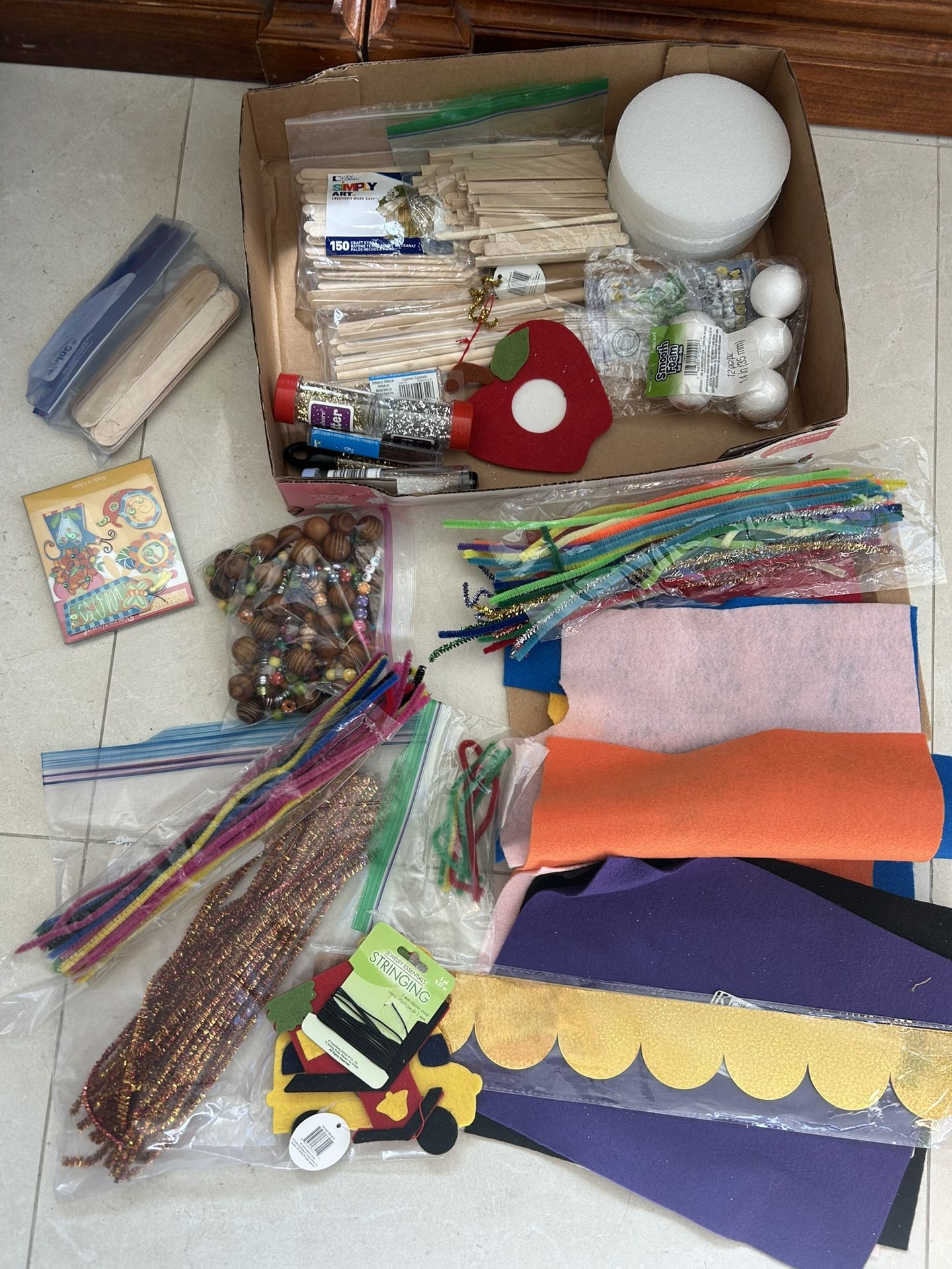 Arts Crafts Supplies Felt Stickers Pipe Beats Glitter Craft Sticks, All For $8