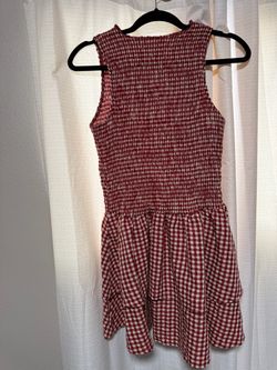 Short white & red checkered dress