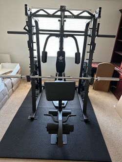 Vesta Fitness Smith Machine 2001 w/Bench Attachment | 230lb Bumpers Weights | 7ft Olympic Bar | Fitness | Gym Equipment | FREE DELIVERY & INSTALL🚚