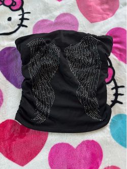 Black rhinestone angel wings tube top