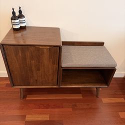 Midcentury Modern Solid Wood Shoe Bench