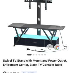 Swivel TV Stand with Mount and Power Outlet, Entirement Center, Black TV Console Table