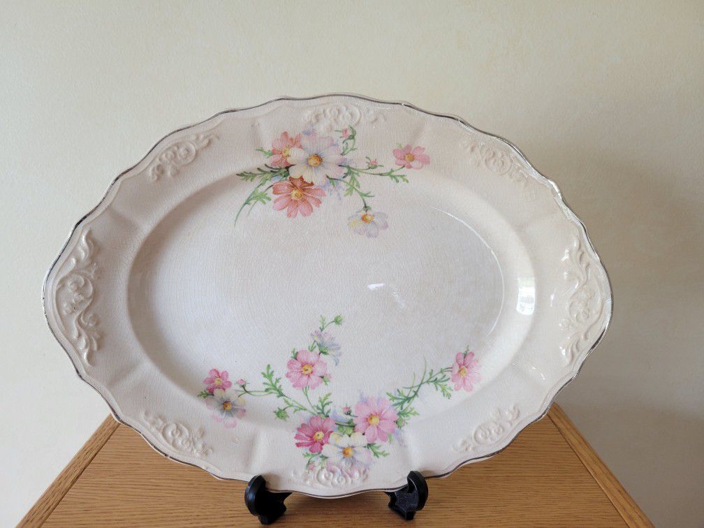 Antique Chatham USA Serving Plate Springtime Florals