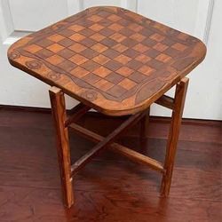 Carved Reversible Wood Board Decorative and Game table stand needs to be adjusted $25 for All