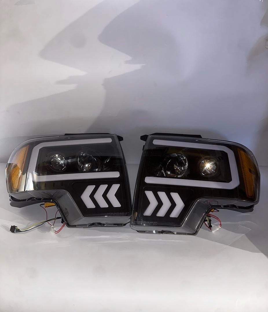 09-14 Ford F150 LED DRL Black Amber Projector Headlights Faros