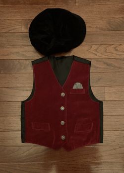 Little Boys Size 2/3T Burgundy Suede Vest n Cap