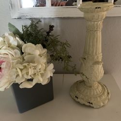 Candlestick And Silk Flowers