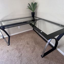 The Sharper Image L-Shaped Tempered Glass Desk