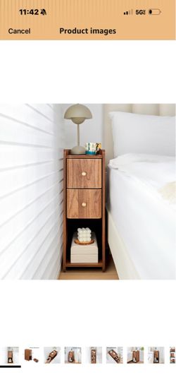 Narrow Nightstand, Wooden Small 2 Drawer Night Stand (Walnut-1 pc)
