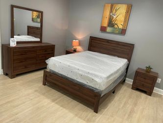 🥰 Brand New Brown Solid Wooden Queen Size Bedroom Set ● Pay After Delivery 🚚