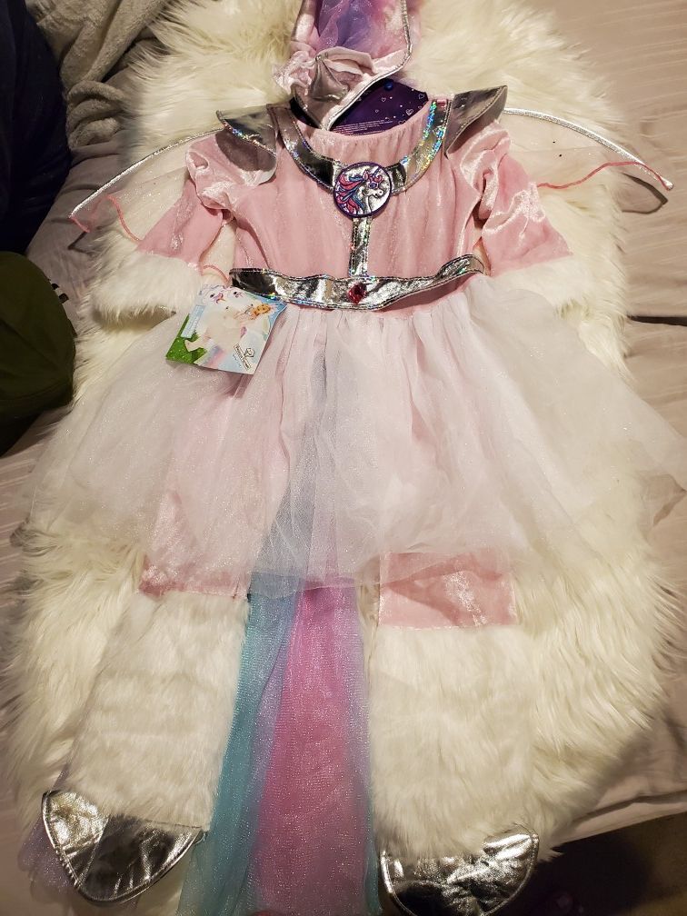 NWT Multi colored Pink and Silver Unicorn Girls Costume - Size 7-8