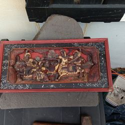 Antique Wood Hand Carved Chinese Battle Scene