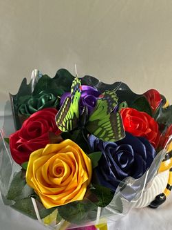 Half Dozen Handmade Ribbon Rose Bouquet – Colorful & Gift‑Ready