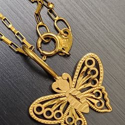 14k Solid Gold Butterfly Necklace 