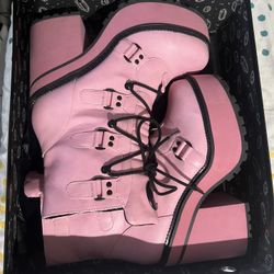 E-Girl Goth Punk Killstar Broom Rider Boots Pink Size 7