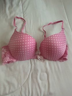 Pink Polka Dot Push-Up Bra with Lace Trim