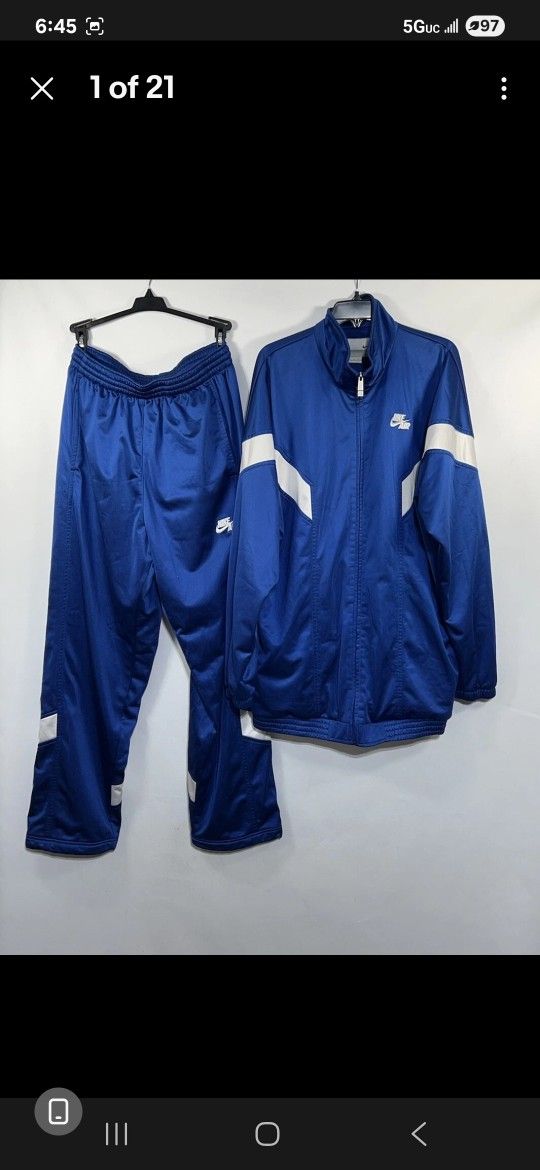 VTG Nike Air Blue Tracksuit Track Zip Jacket Set Men XLT Basketball Warmup Y2K