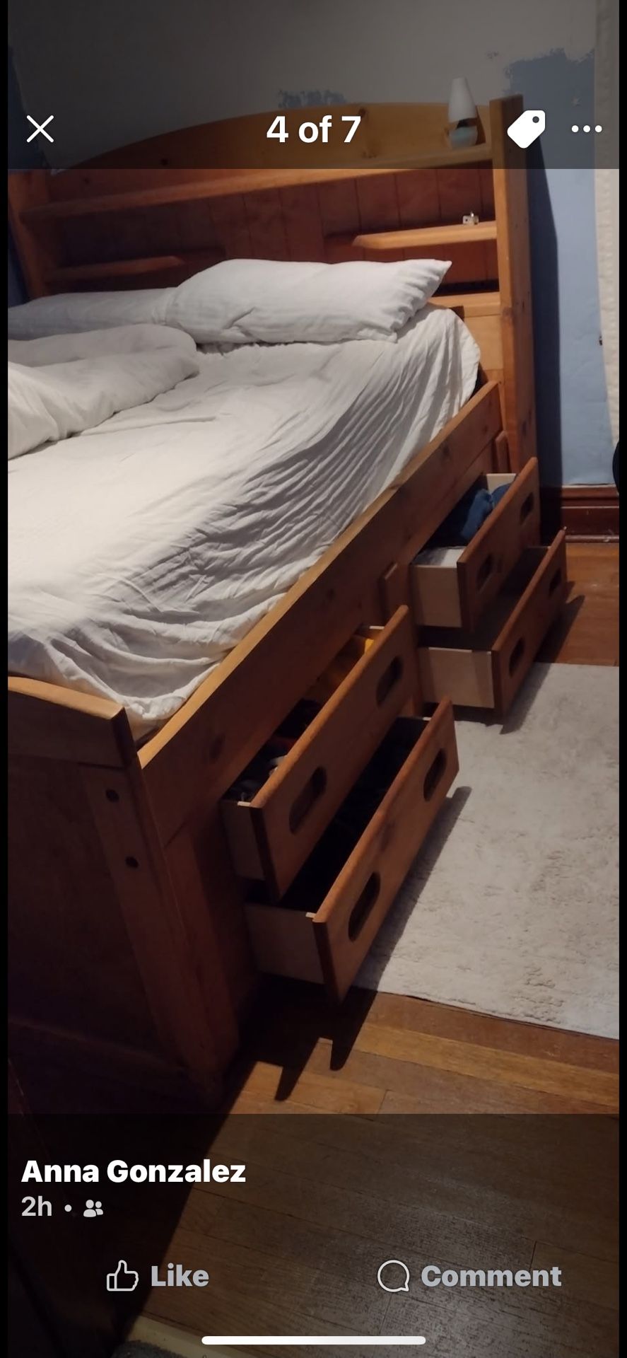 Full size bed with drawers