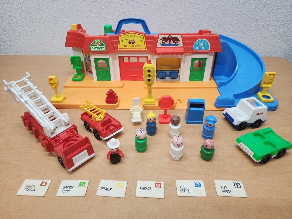 Vintage Fisher Price Little People Play Family Village Main Street Town with Mail, Extras, and Figures