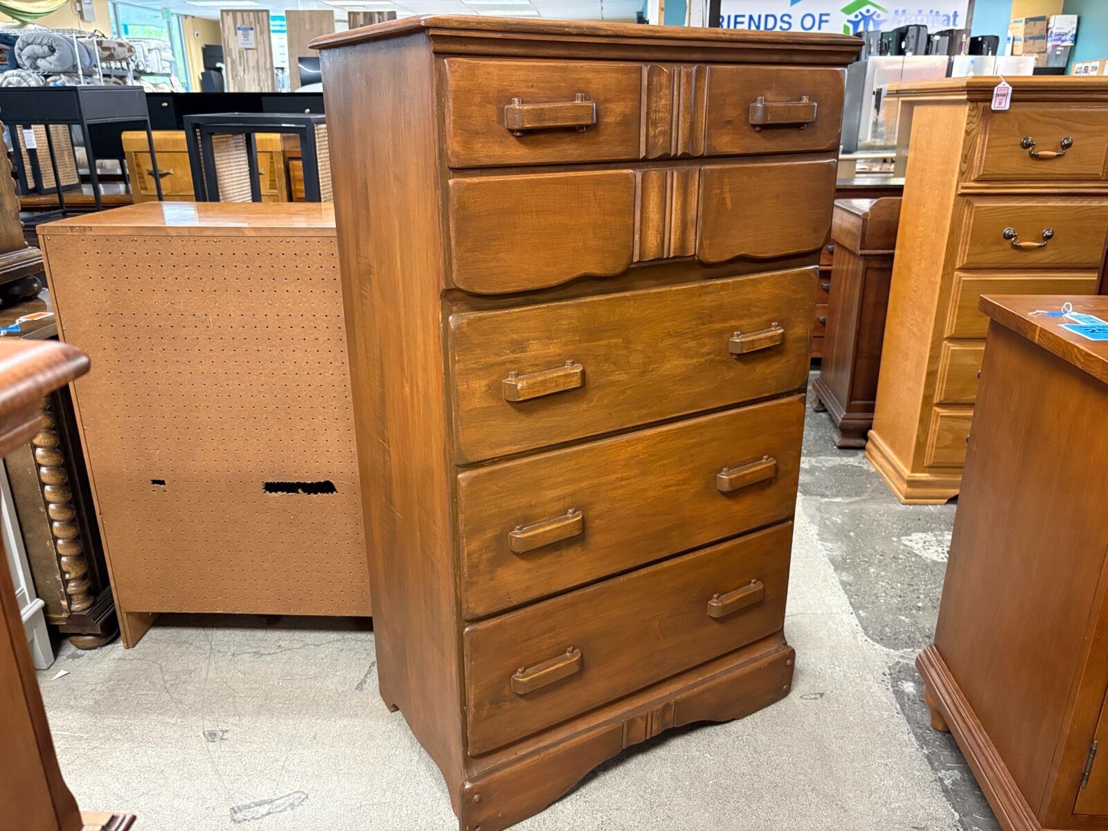 Vintage Colonial Revival 6-Drawer Tall Dresser w/ Carved Handles