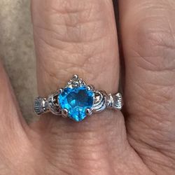New blue topaz Irish Wedding ring size 7