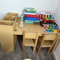 Kids Wooden Desk with Storage + 2 Chairs