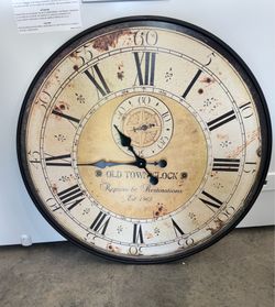Battery Operated 32” Oversized Metal & Wood Wall Clock