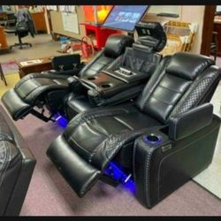 Brand New 💯 Party Time Power Reclining Sofa By Ashley Black 🌟 $39 Down Payment 💲 