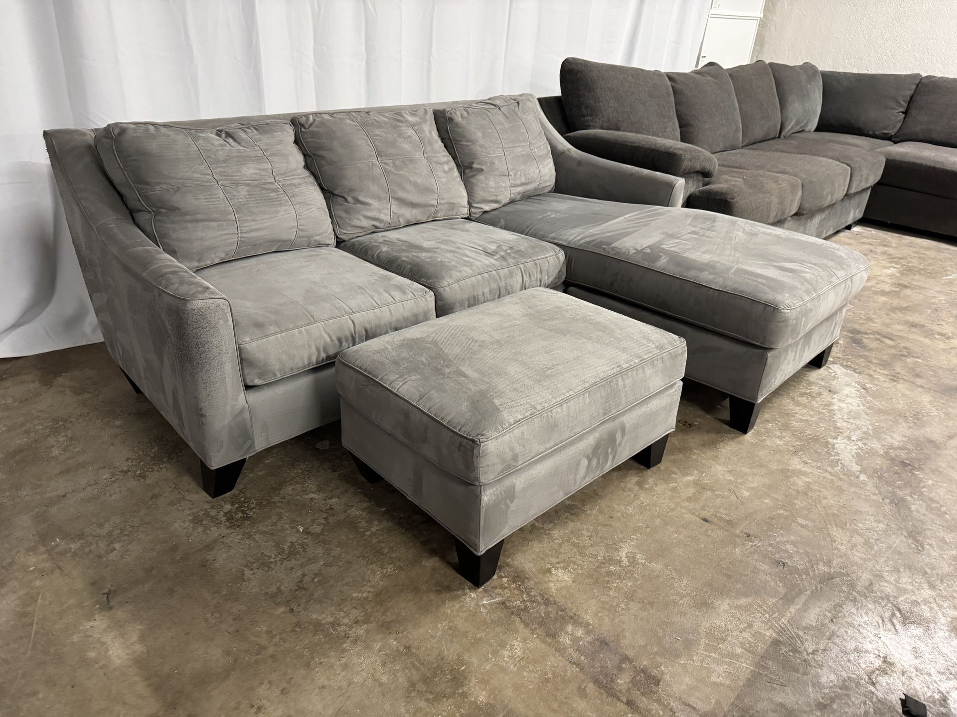 Cindy Crawford Gray Sofa with Ottoman