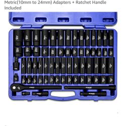 Stark Elite 1/2" Drive Master Impact Socket Set, 65-Piece Deep & Shallow Socket Assortment SAE (3/8" to 1 1/4") & Metric(10mm to 24mm) Adapters + Ratc