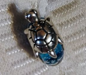 Vintage Pandora Murano Glass And Sterling Silver Turtle Charm 
