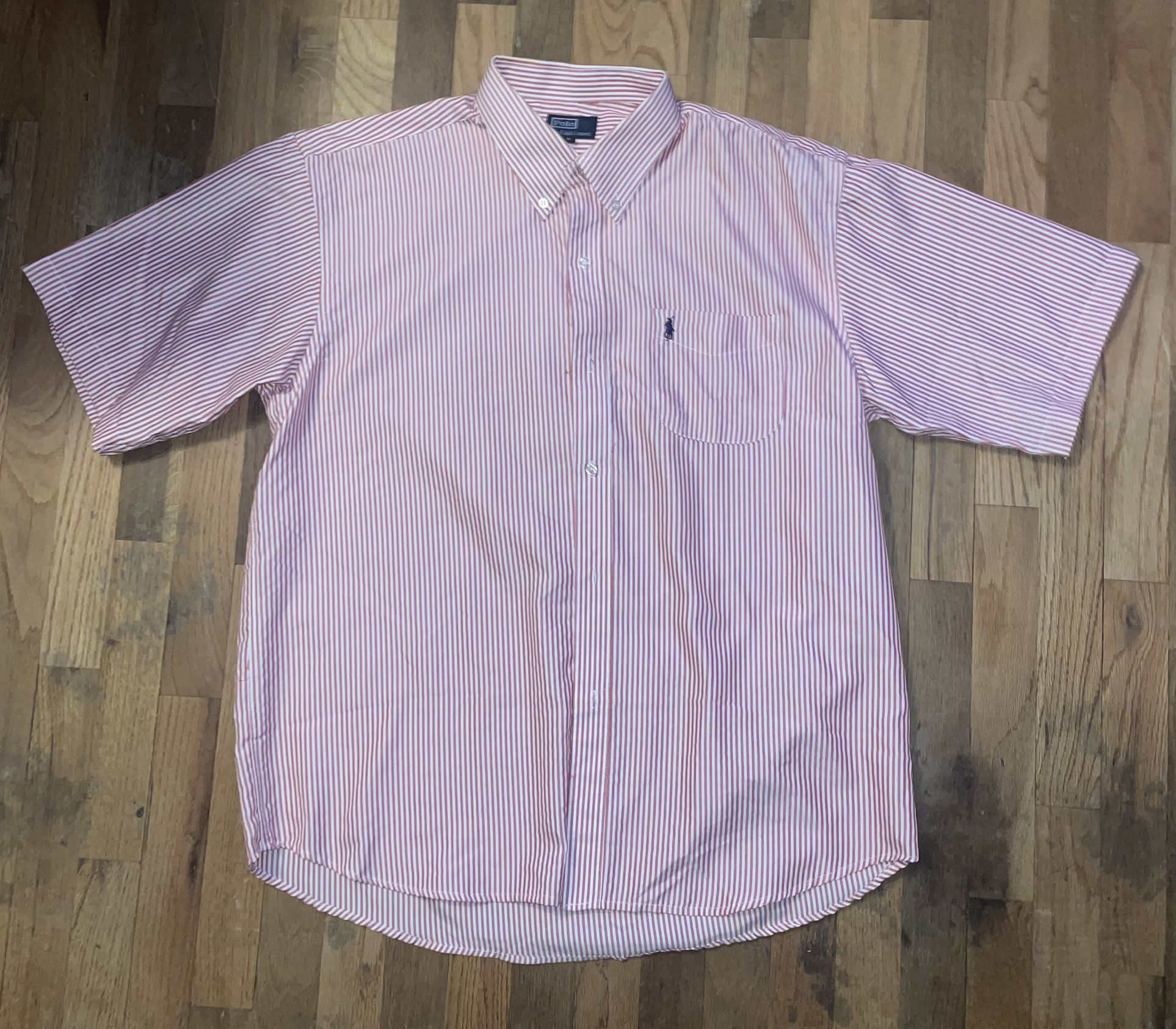 Polo Ralph Lauren Mens Red Striped Seersucker Short Sleeve Button Shirt Size XL