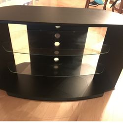 Black TV Media Stand With Two Glass Shelves 