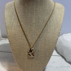 Gold  Tone  Necklace  With  Cloisonné  Pendant  22” Inches 