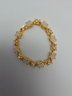 Gold-Tone Green Stone and Crystal Bracelet