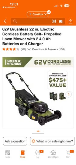 62V Brushless 22 in. Electric Cordless Battery Self- Propelled Lawn Mower with 2 4.0 Ah Batteries and Charger