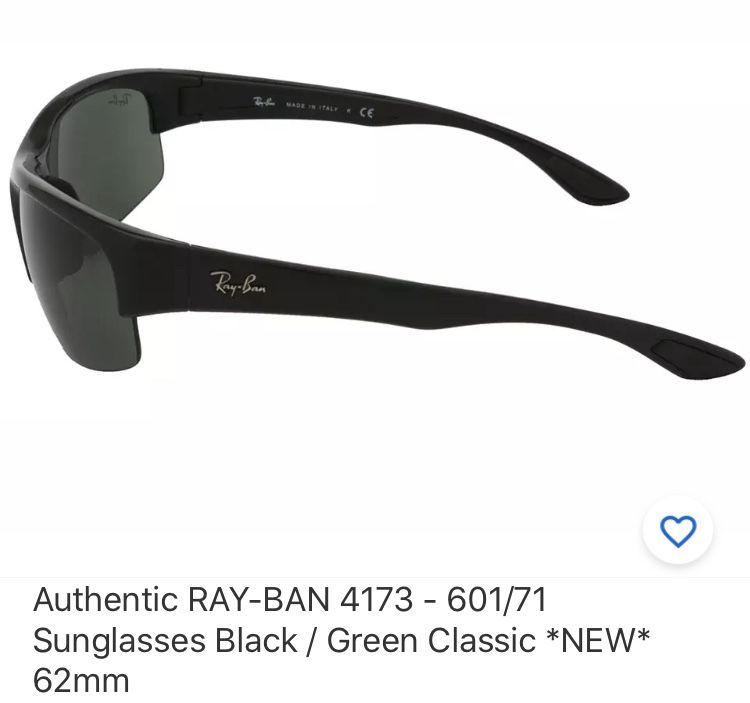  Ray-Ban Sport RB4173-601/71 Sunglasses Black w/Green Classic  Lens 62mm : Clothing, Shoes & Jewelry