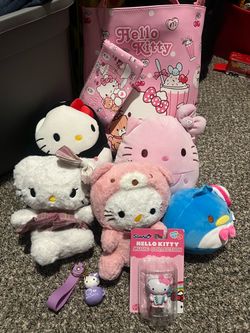 Hello kitty plushies and tote bag