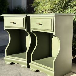 2 Solid Wood Nightstands | End Tables | Side Tables | Green