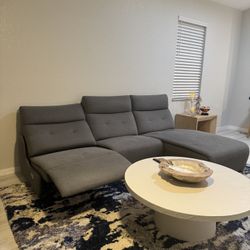 Gray Fabric Double Reclining Sofa + Chaise