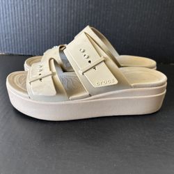 Women’s Crocs Brooklyn Buckle Low Wedge Sandals LiteRite Comfort 