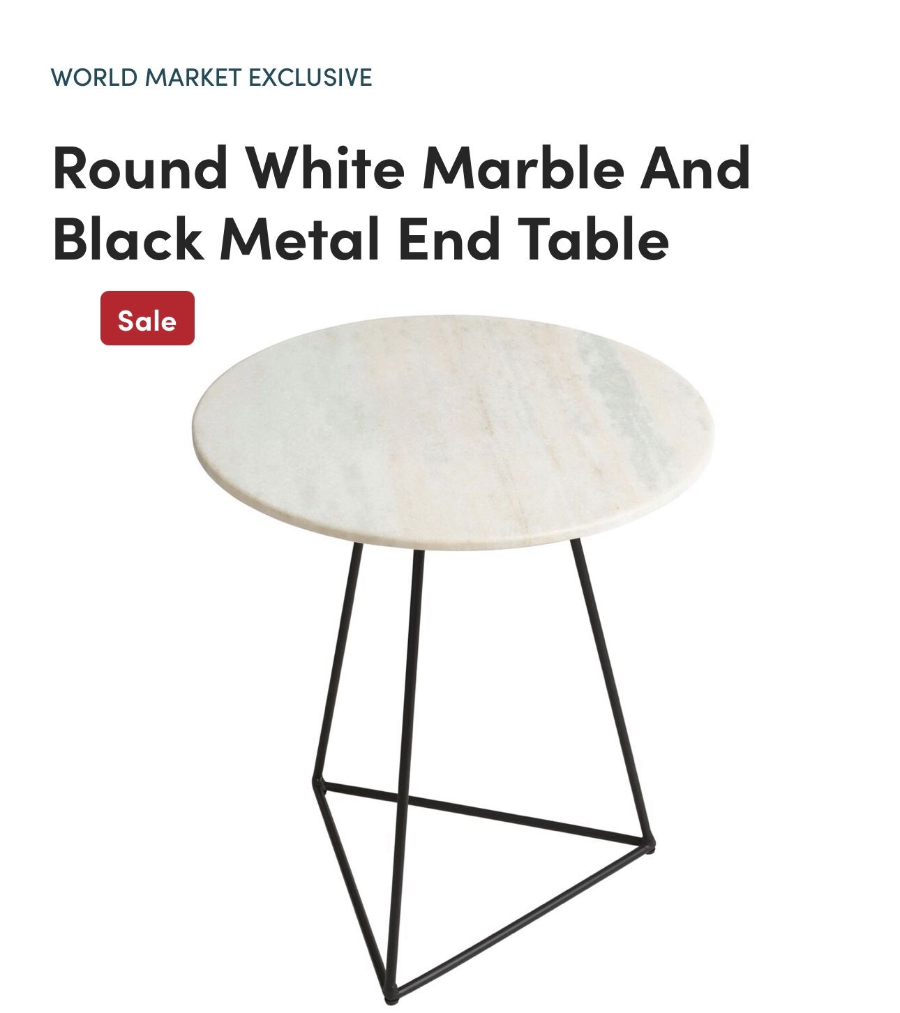 Round White Marble And Black Metal End Table