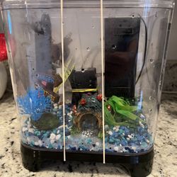 FISH TANK BETTA TANK WITH LIGHT HEATER LID FILTER ROCKS LIKE NEW