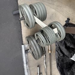 💪 Home Gym Weight Set – Olympic Plates, Bars & Rack – Fair  Condition